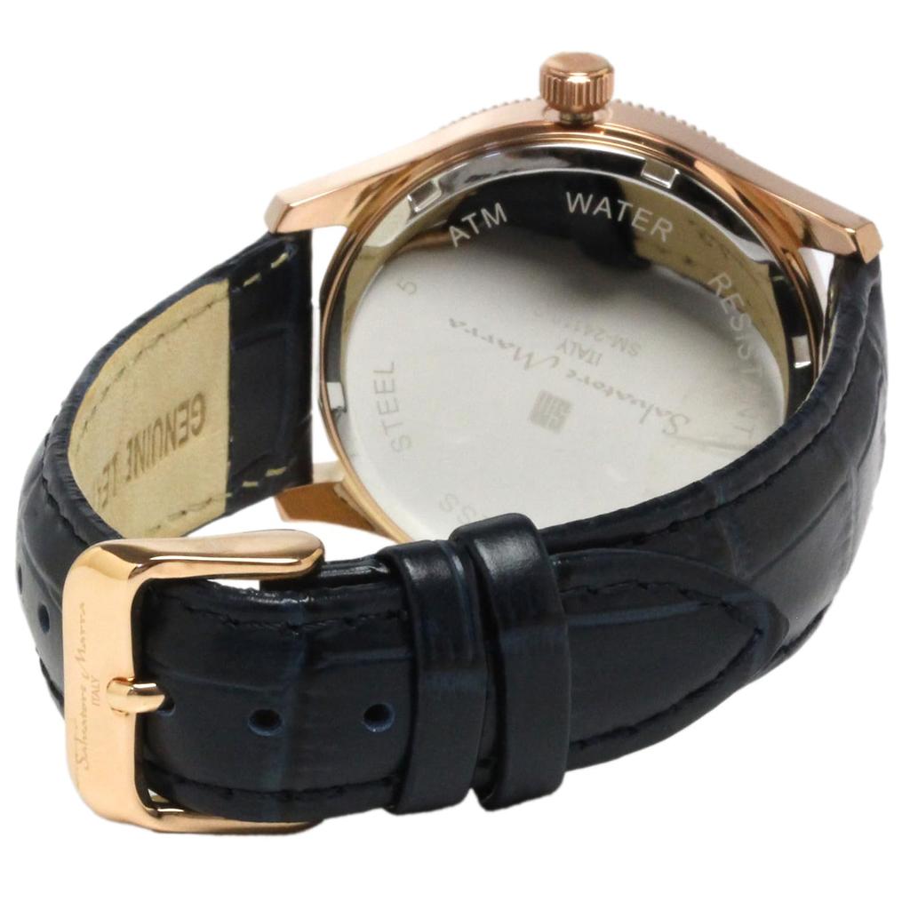 Часы Moon Phase Multi Calendar 5 ATM Waterproof Business Formal Leather Belt Limited Model Pink Gold Blue [Salvatore Mara] Men's SM24110-PGBL