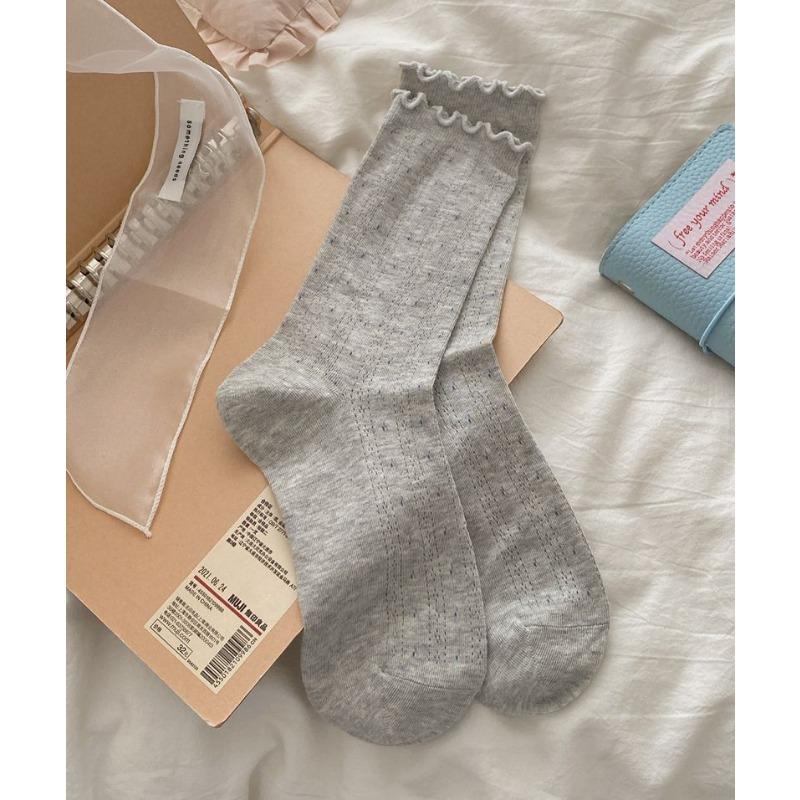 Женские весенне-летние тонкие дышащие сетчатые носки-гольфы без косточек Юэцзы с мелким цветочным принтом и отделкой «деревянное ушко»