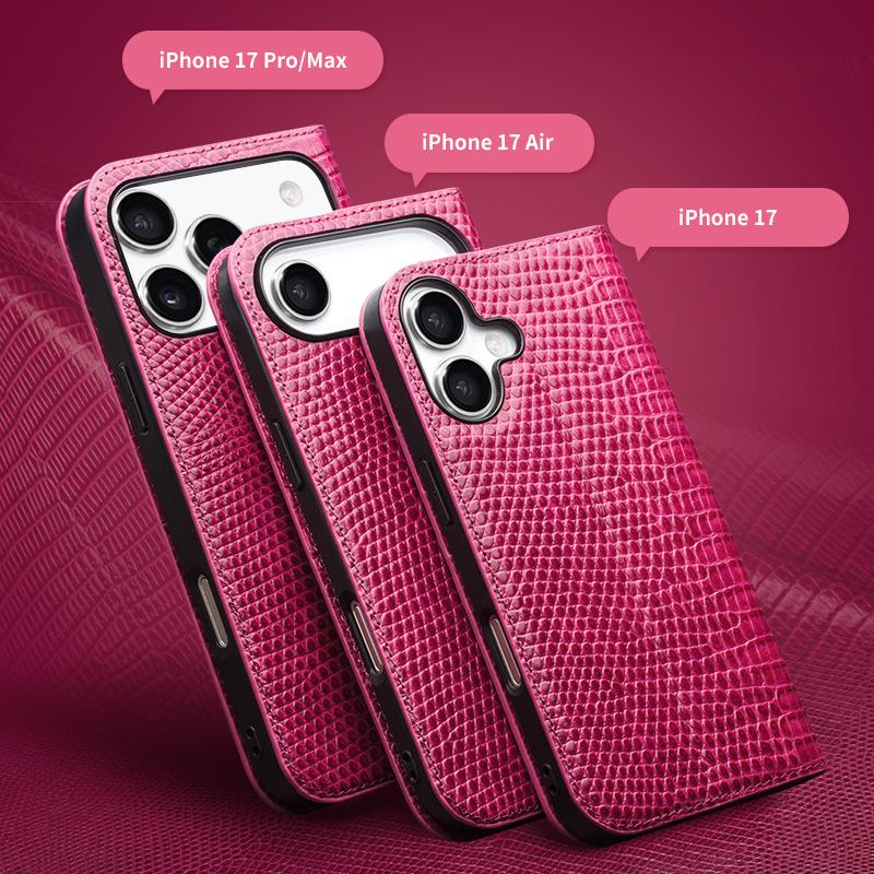 Qia Li Чехол-книжка из натуральной кожи для iPhone 17 Pro Max - Защита от падений, Слот для карт, Защитная крышка