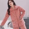 Three-Layer Flannel Pajama Cardigan for Women - Winter Coral Fleece Yin Suit