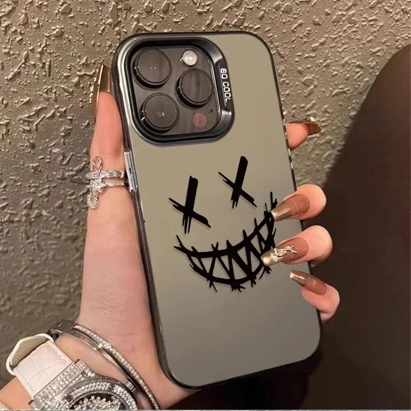 Чехол-бампер с рисунком улыбающегося лица для iPhone 17 16E 16 15 14 Plus 13 12 11 Pro Max Матовый Защитный Ударопрочный Чехол для Телефона