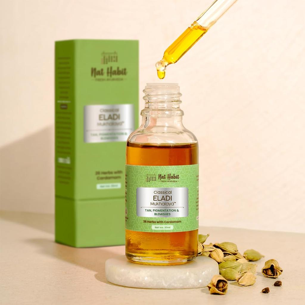 Nat Habit Eladi Масло для лица Элади Аюрведическое Мукхалая Для сияющей кожи и ровного тона Натуральная смесь трав Для ежедневного ухода за сиянием 30 мл