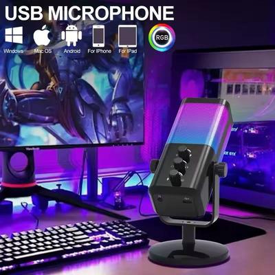 USB Игровой микрофон с балансом игрового чата, RGB конденсаторный микрофон с реверберацией/шумоподавлением/мониторингом микрофона, для стриминга