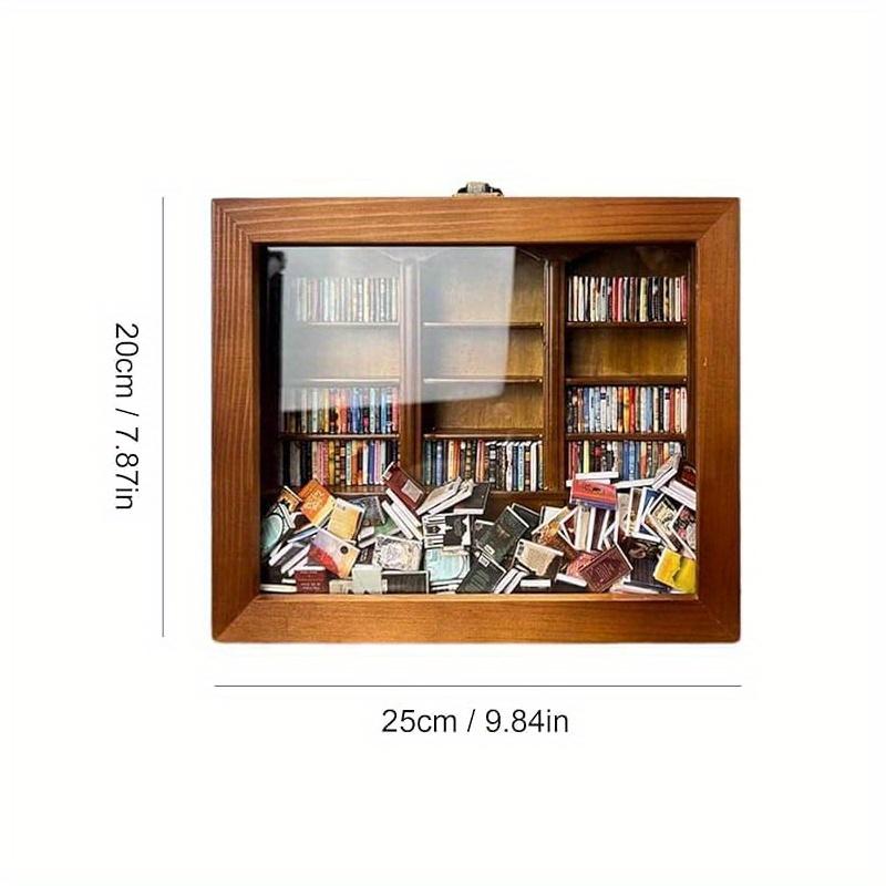 1pc Relieve Anxiety and Stress Wooden Miniature Bookshelf with 200 Mini Books,interesting Home&Office Library Ornament Set for Anxiety Relief.