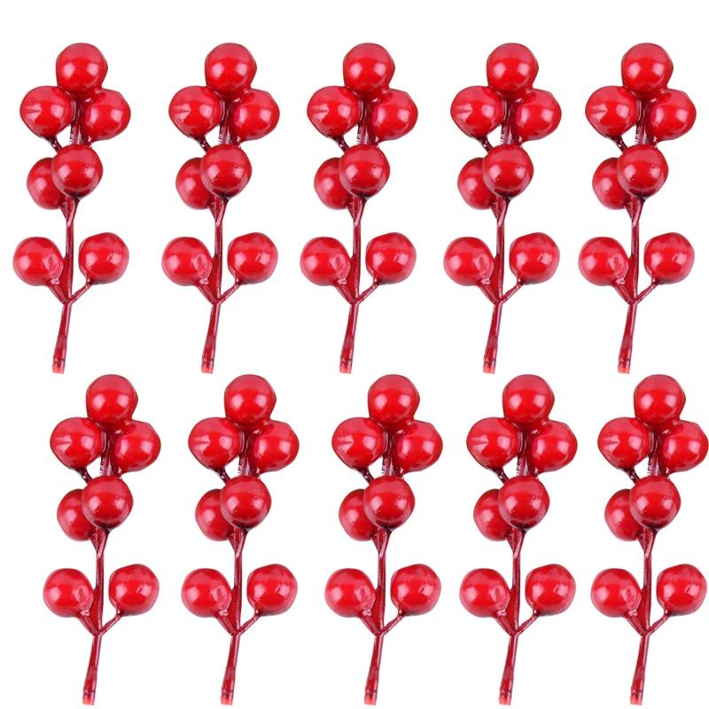 10pcs Christmas Artificial Berries Branches Decor Fake Flowers Plant for Xmas Tree DIY Holiday Wreath Craft Home Party Ornament