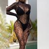Graceful Black Fishnet Mesh Bodysuit for Women Club Jumpsuit Stockings
