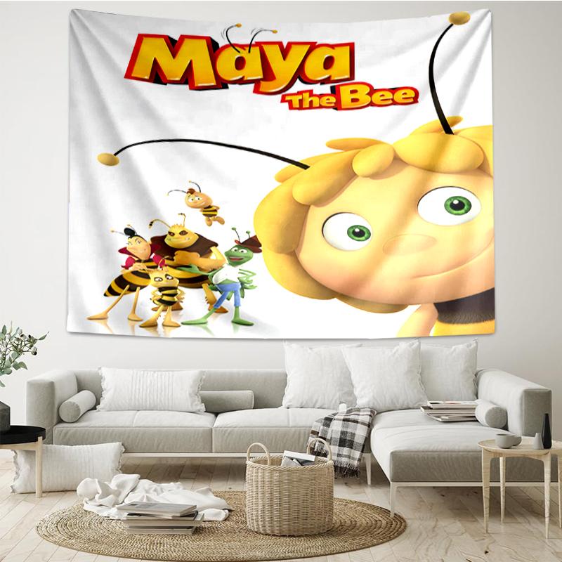 Maya the Bee Print Tapestry, Backdrop, Easy Setup, Ideal for Bedroom, Office & Living Room, with Aesthetic Wall Hanging Decor.