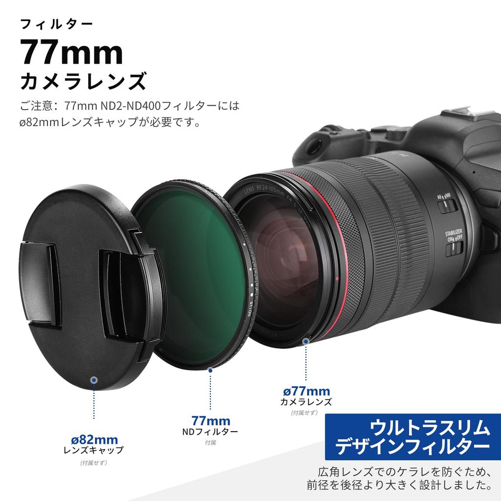 NEEWER 77mm Variable ND Filter No Unevenness HD Optical Glass 30 Layer Nano Coating Water Stain Scratch Ultra Cleaning Cloth Included ND8-ND128 (3-7