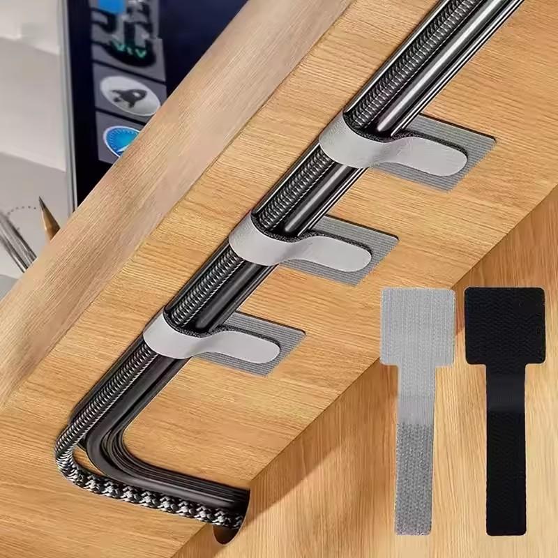 11-11pc Reusable Cable Ties Hook and Loop Cable Ties Self Adhesive Cable Organizer Table Wall Adhesive Cable Routing Holder