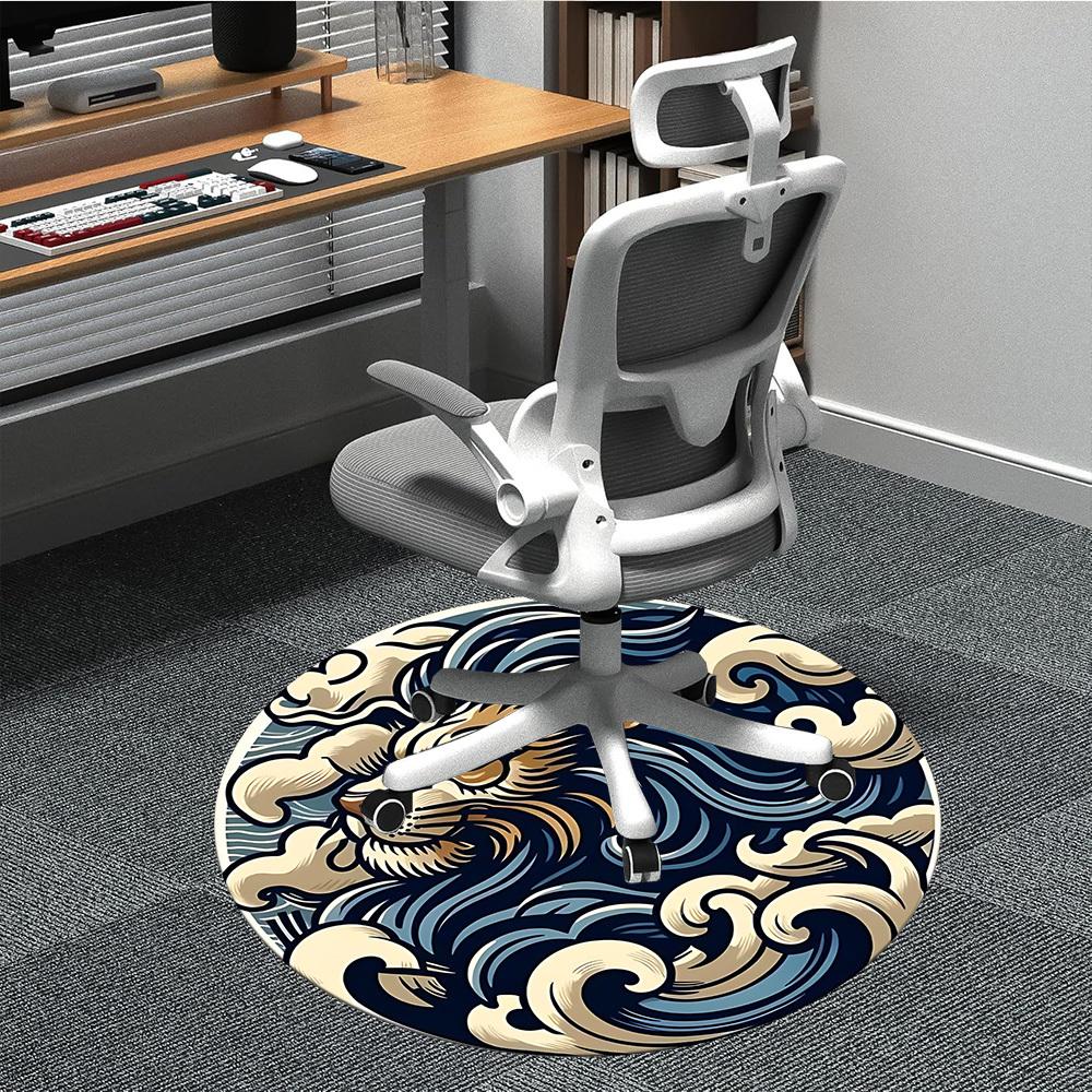 1pc Wave Lion Office Round Area Rug, Mat Suitable For Office, Under Office Chairs Bedroom Living Room Home Decor, Room Deco