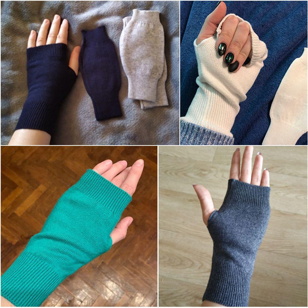 Women Girl Sheep Wool Fingerless Wrist Gloves Half Mitten Exposed Finger Knitted Wool Glove