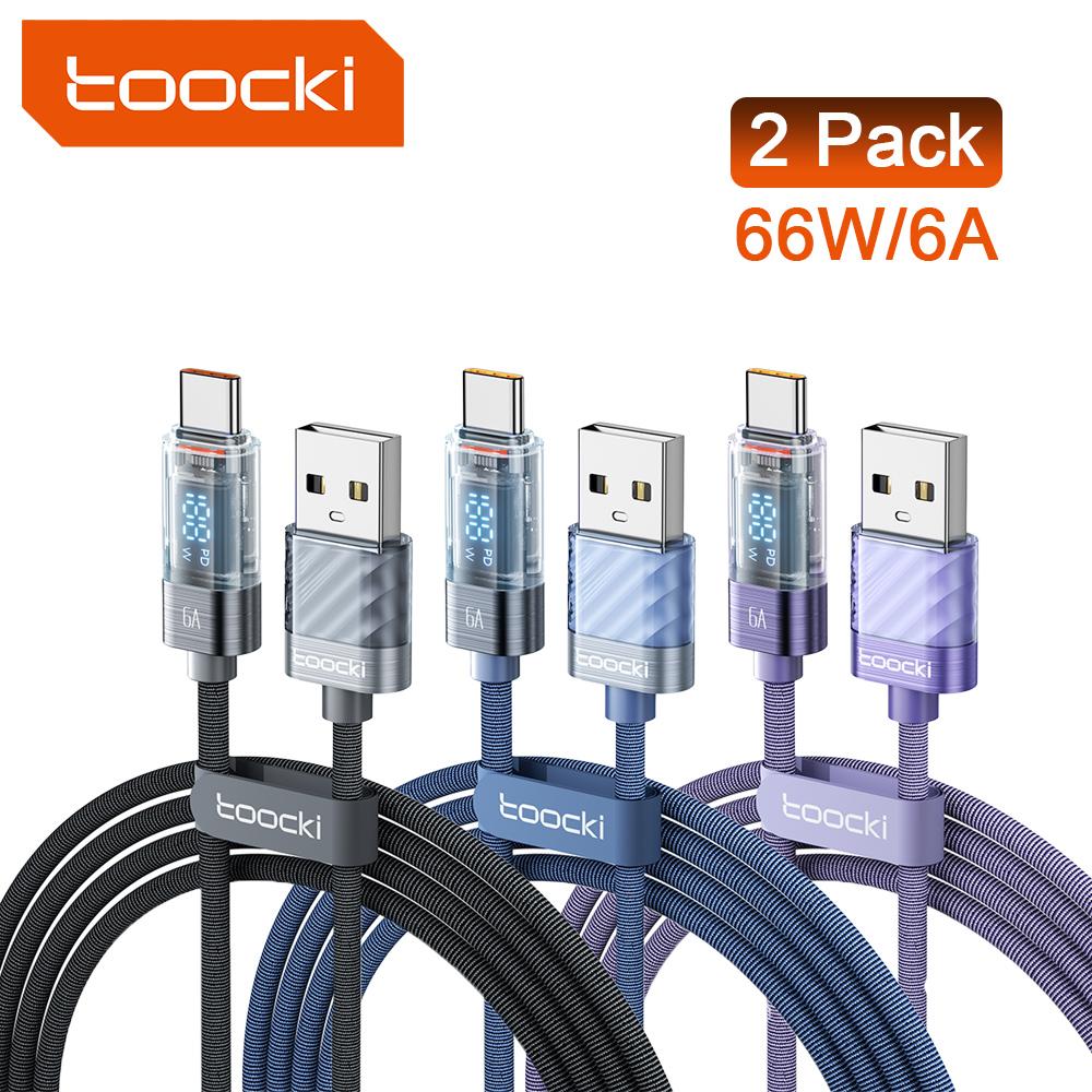 Toocki USB A to Type C Fast Charging Cable 66W 6A Digital Display, Type C Charger Cord for iPhone 18 17 16 Samsung Huawei Xiaomi