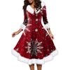 Women's Fashion V-neck Casual Fit Christmas Print Party Long Sleeve Dress