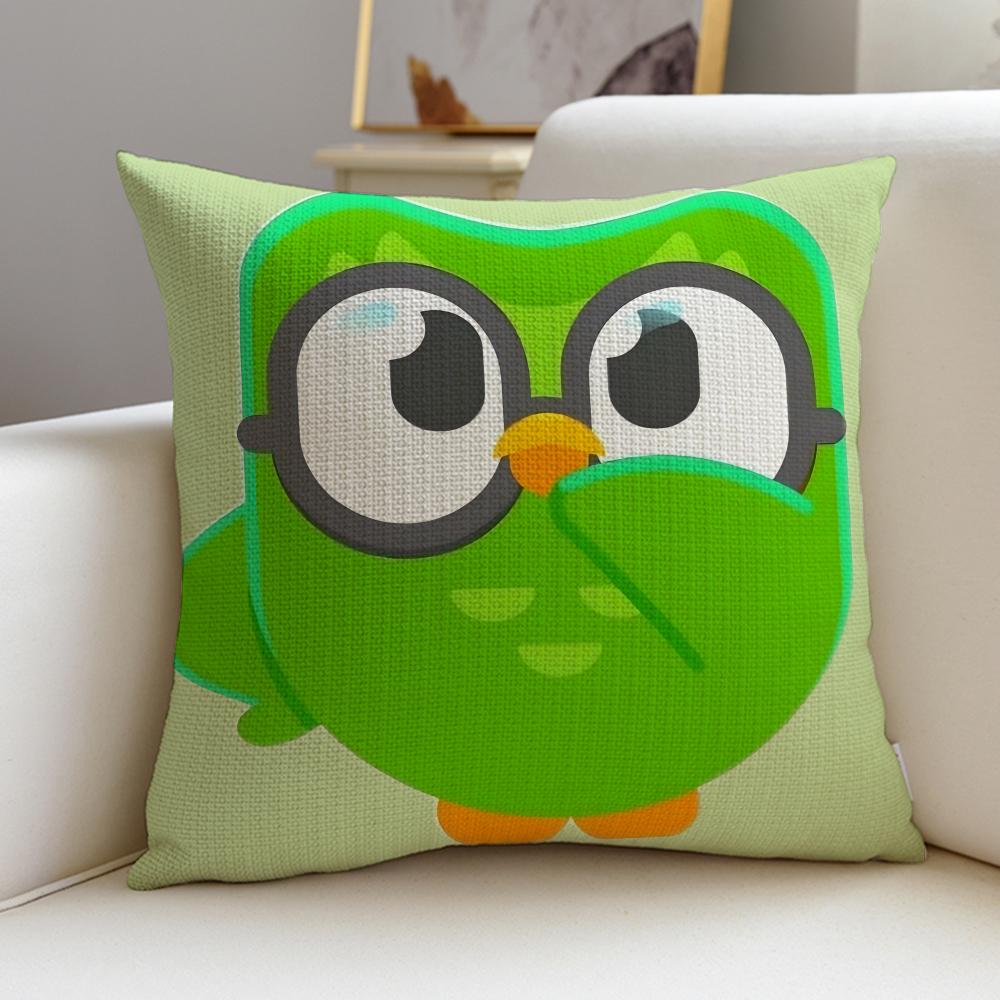 Fun DDuolingoS Cushion Cover Breathable and skinfriendly linen pillowcase square removable and washable cushion
