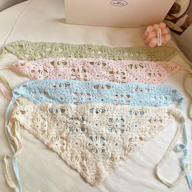 Модный вязаный платок, шапка, французский пасторальный стиль, треугольная повязка на голову, ручная работа, повязка на голову, полотенце, ретро-цветок, платок на голову