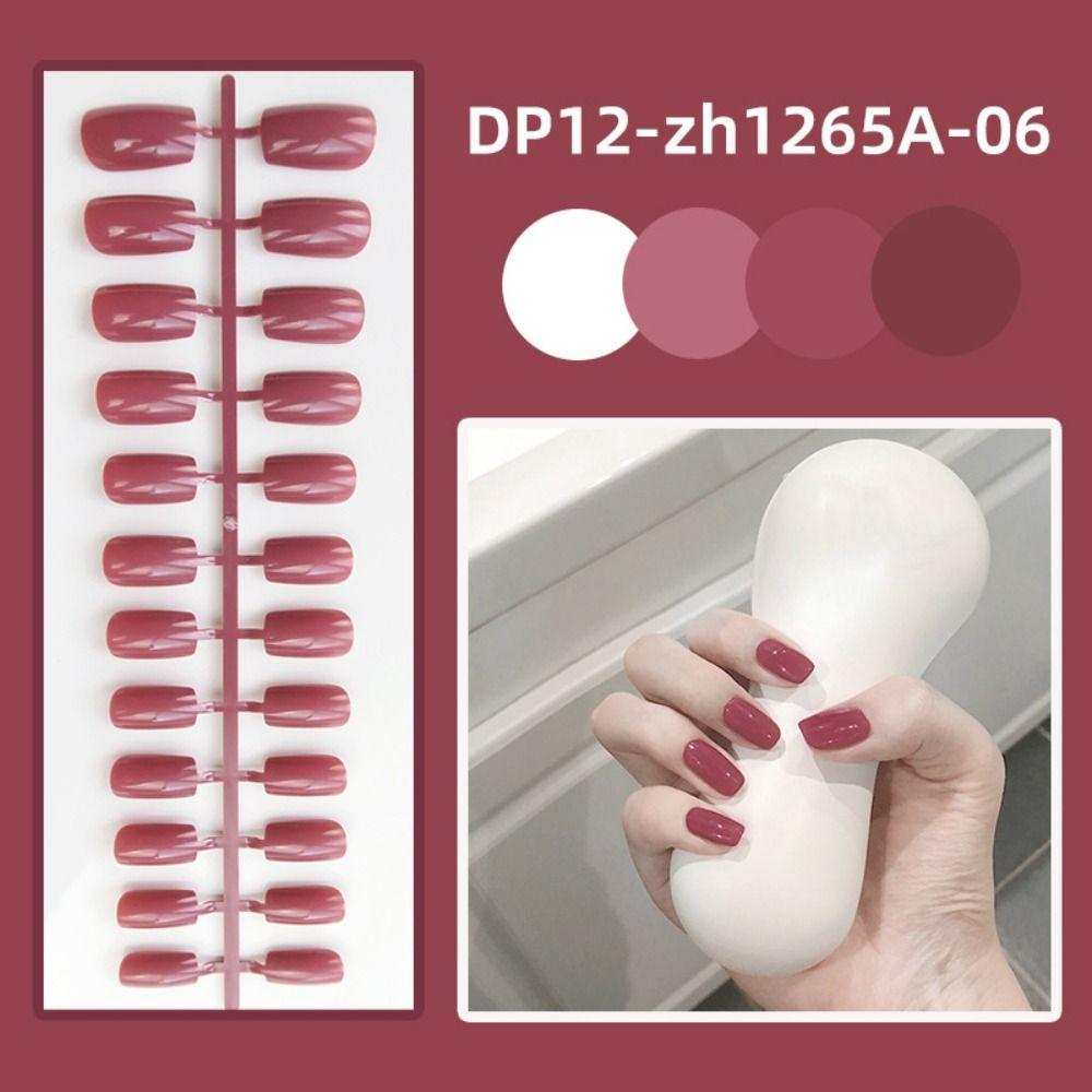 24Pcs Full Cover Solid Color Fake Nails Wearable Press-on Nails Women