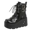 Fashion 2025New Punk Women's Boots Wedges Ladies Shoes Patent Leather Boots Rivets Cosplay Ankle Boots Zip Ladies Gothic Motorcycle Boot