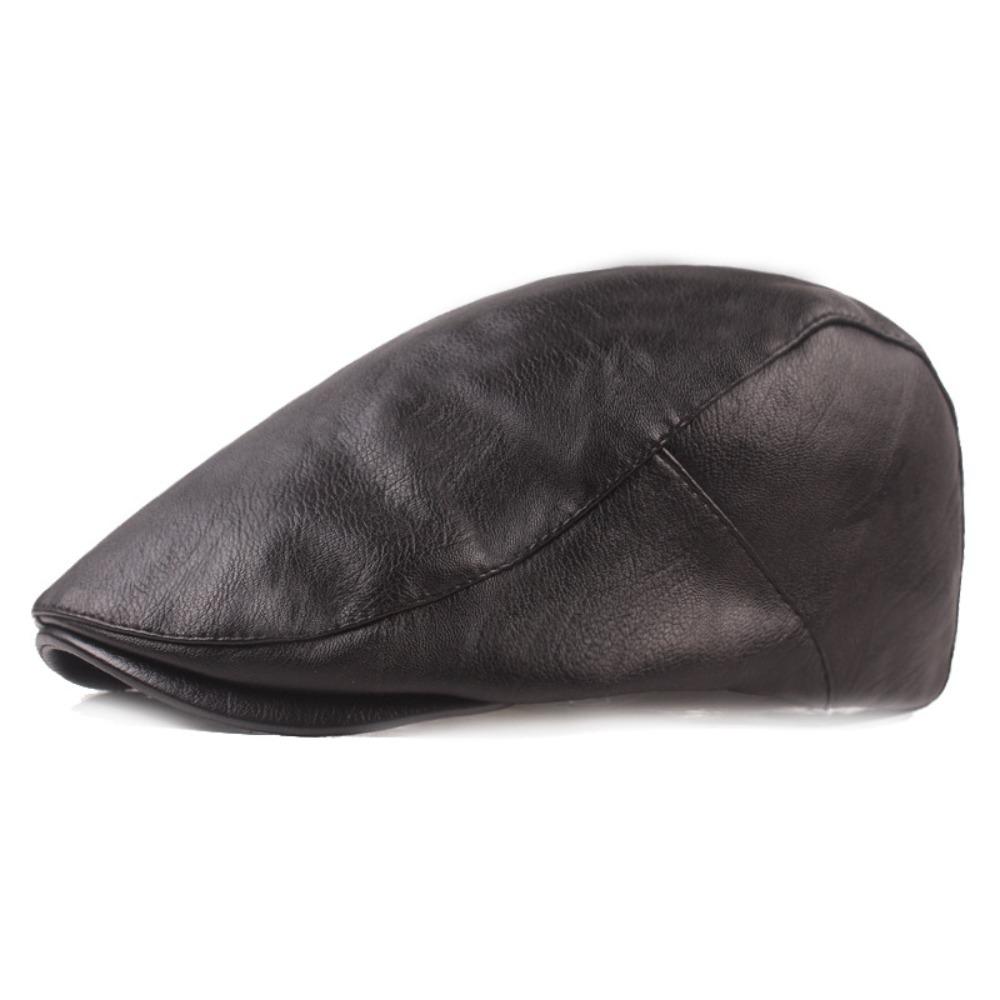 Adjustable Button Painter Cap PU Leather Newsboy Caps Vintage Autumn Winter Hat Women Men