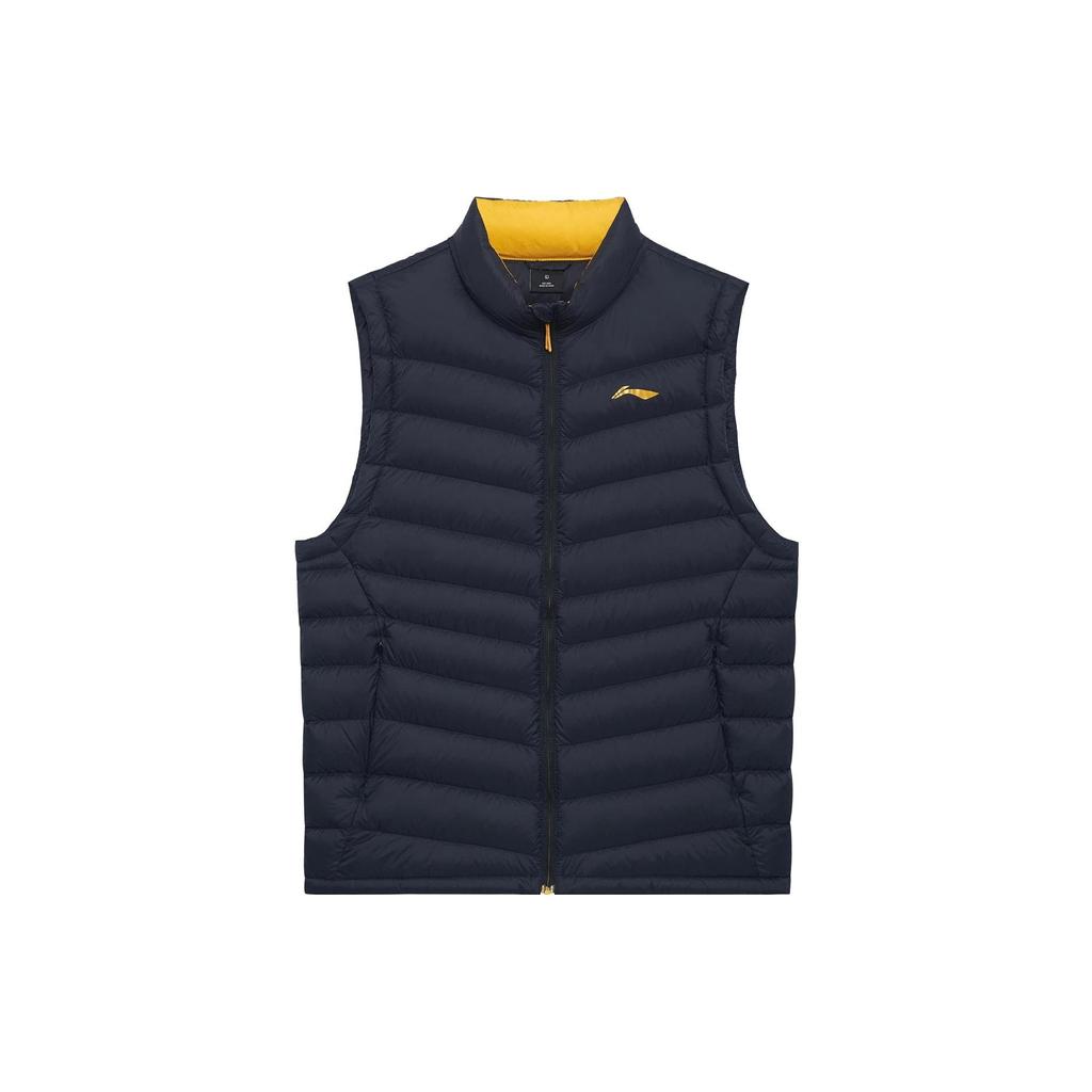 Li Ning Fitness Series Solid Color Logo Print Stand Collar Zipper Down Vest Men Vests Blue AMRS005-1