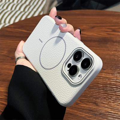 Роскошный чехол MagSafe Lychee Leather для iPhone 16 Pro Max/15/14 Plus/13/12/11 Pro | Беспроводная зарядка и защита от падений