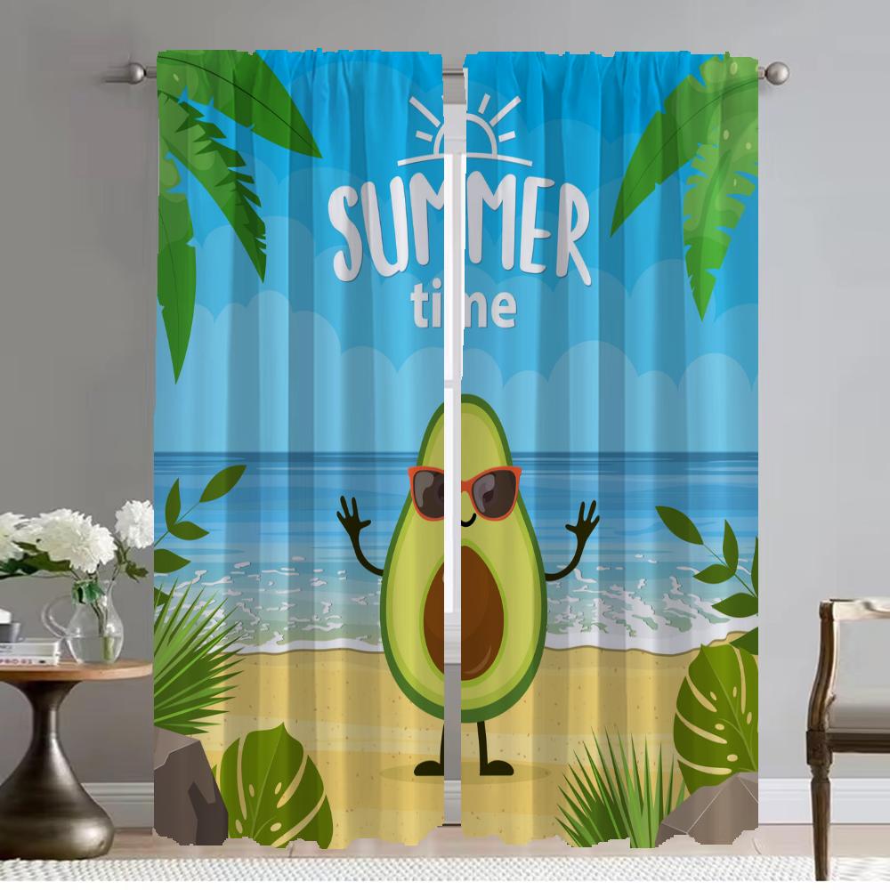 Avocado Blackout Curtains for Living Room Curtain Home Interior Curtains 2 Pieces Shades Halloween Decoration Tulle for Bedroom