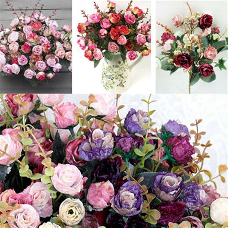 Vibrant 21 Heads Artificial Silk Flowers Rose Bunch Bouquet For Timeless Wedding Arrangements