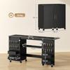 Folding Sewing Table on Casters, 2 Magnetic Doors, 4 Trays, 20 Hooks, 160 x 40 x 83 cm, Black