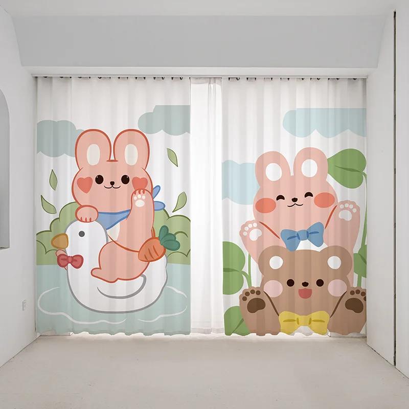 Мультяшный забавный кролик медведь милый Ins розовый девочка детская комната спальня детский сад полузатемняющие жалюзи занавеска высокое затенение 2панели