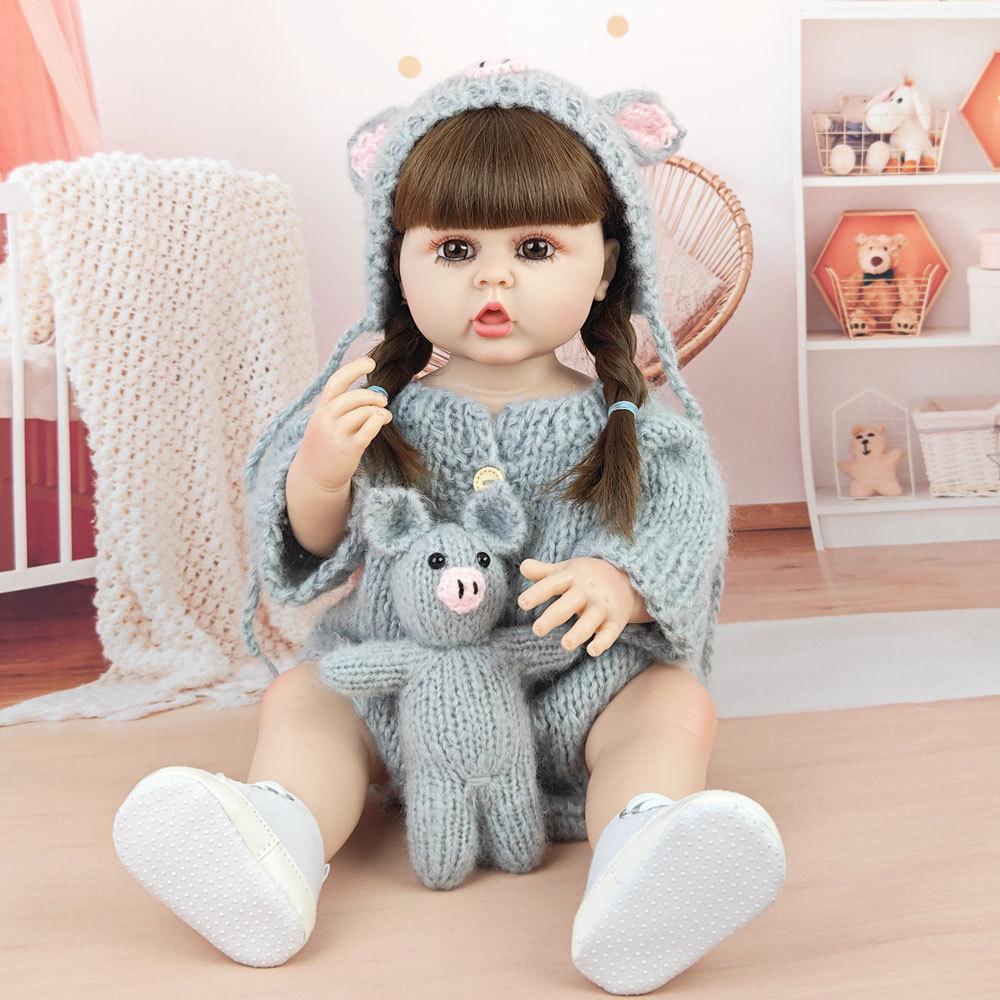 Реалистичная кукла-реборн из мягкого силикона 55 см 22 дюйма с одеждой, магнитной соской, бутылочкой для кормления, набором ручной работы, подарком на день рождения для девочки