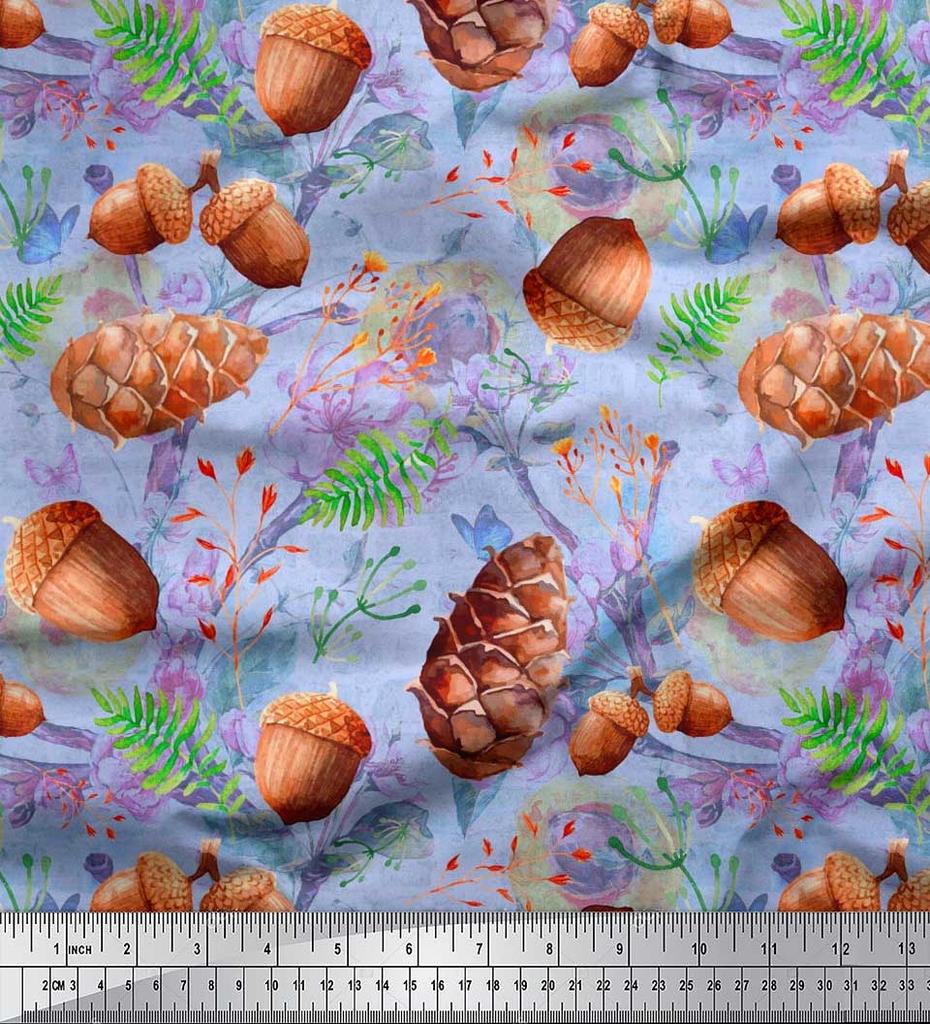 Soimoi Черная полиэфирная креповая ткань Абрикос | Сосновая шишка и дубовый орех Фрукты Декор Ткань с принтом BTY 42 дюйма