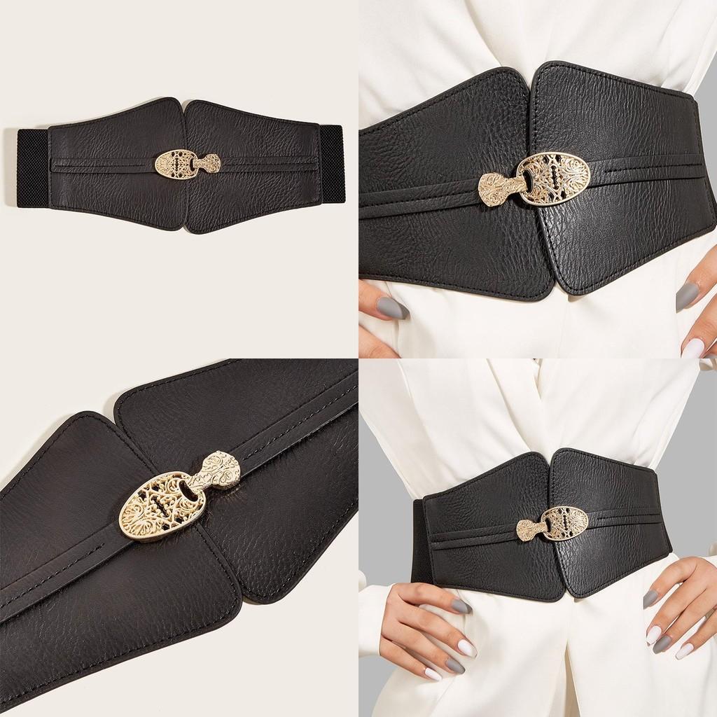 Fashion Gold Buckle Decoration Women Casual Black Faux Leather Belt For Dress And Coat Fashion Accessory