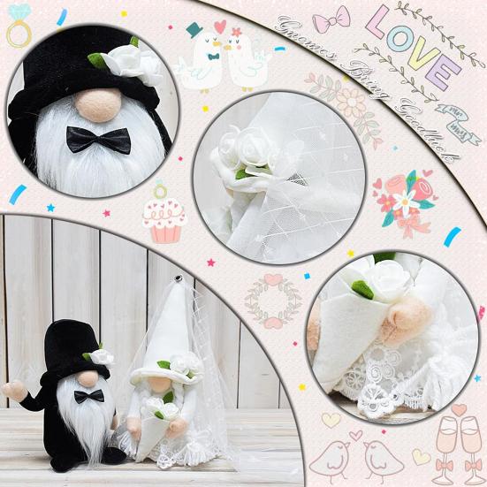 2Pcs/Set Bride Groom Doll Lace Bendable Flower Arm Cloth Nose Design Ornament Wedding Gnome