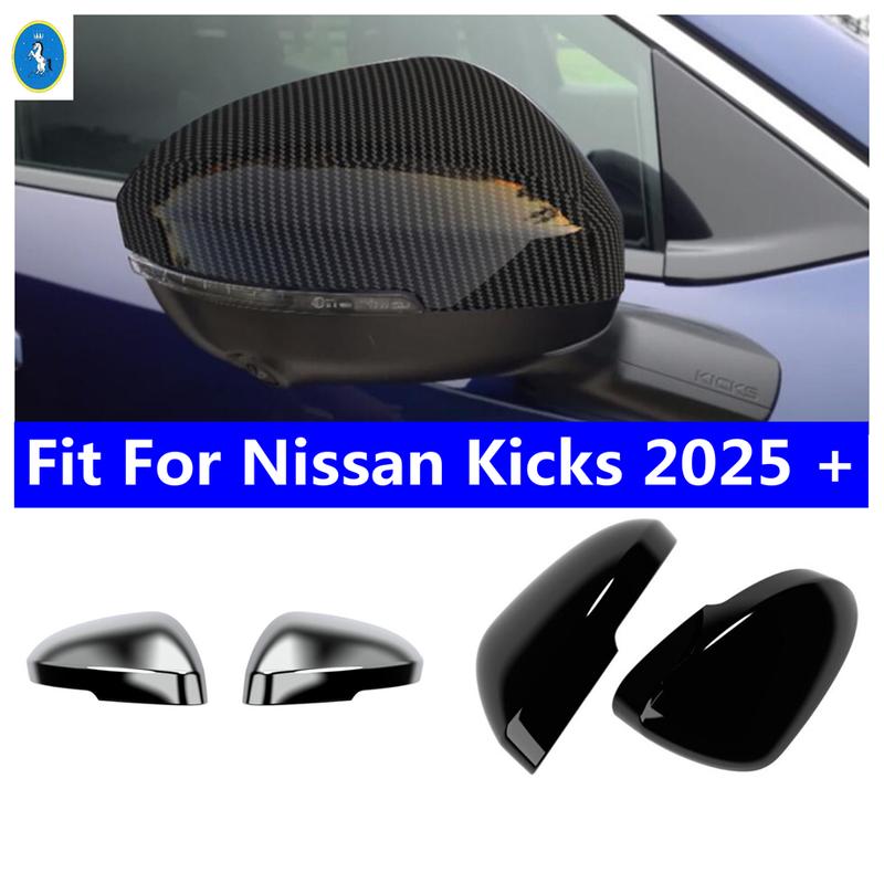 Shiny / Carbon Fiber Look / Black Style Side Door Rearview Mirror Cover Trim For Nissan Kicks 2025 2026 Car ABS Accessories