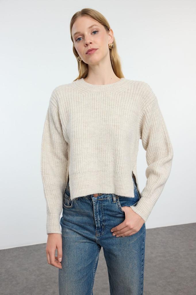 Women's Fashion Stylish Sweater Stone Crop Basic Balloon Sleeve Knitwear Sweater