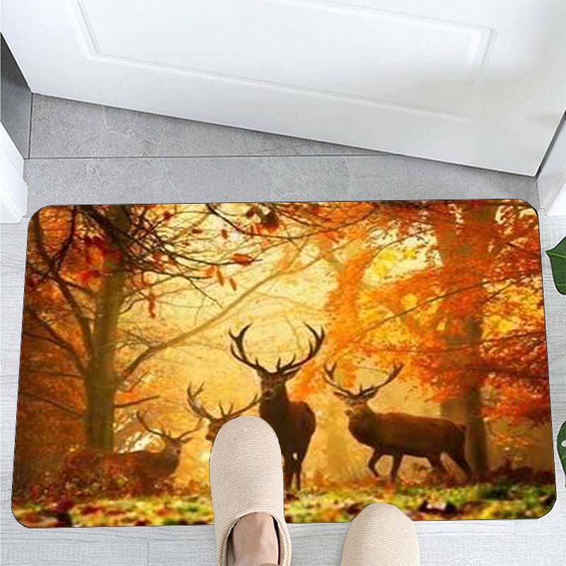 Deer Carpet Cartoon Elk Moose Pattern Carpets Kitchen Mat Bedroom Living Room Doormat Home Hallway Balcony Anti-Slip Floor Mat