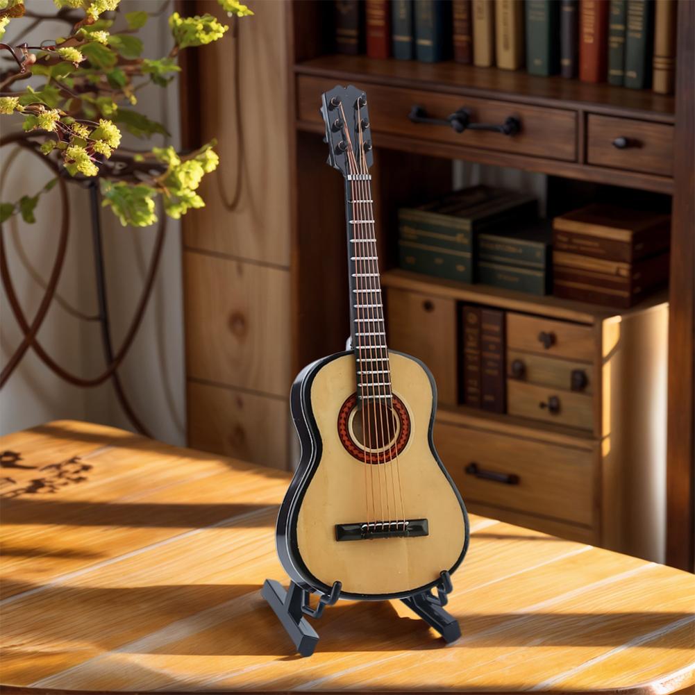 Mini Classical Guitar with Support Miniature Musical Instrument Wooden Decorative Ornament for Home Decor Display Ornament