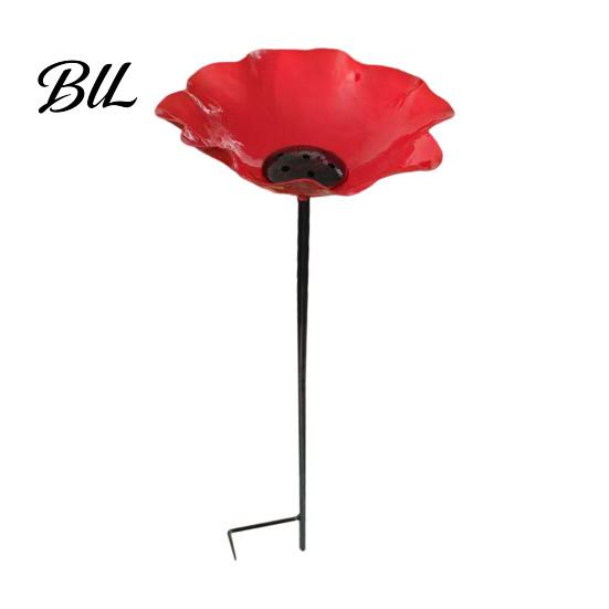 Bee Watering Station Garden Metal Flower Stake Decorative Bird Bath Ground Insert Butterfly Drinking Bowl for Backyard Pollinators Wild Birds