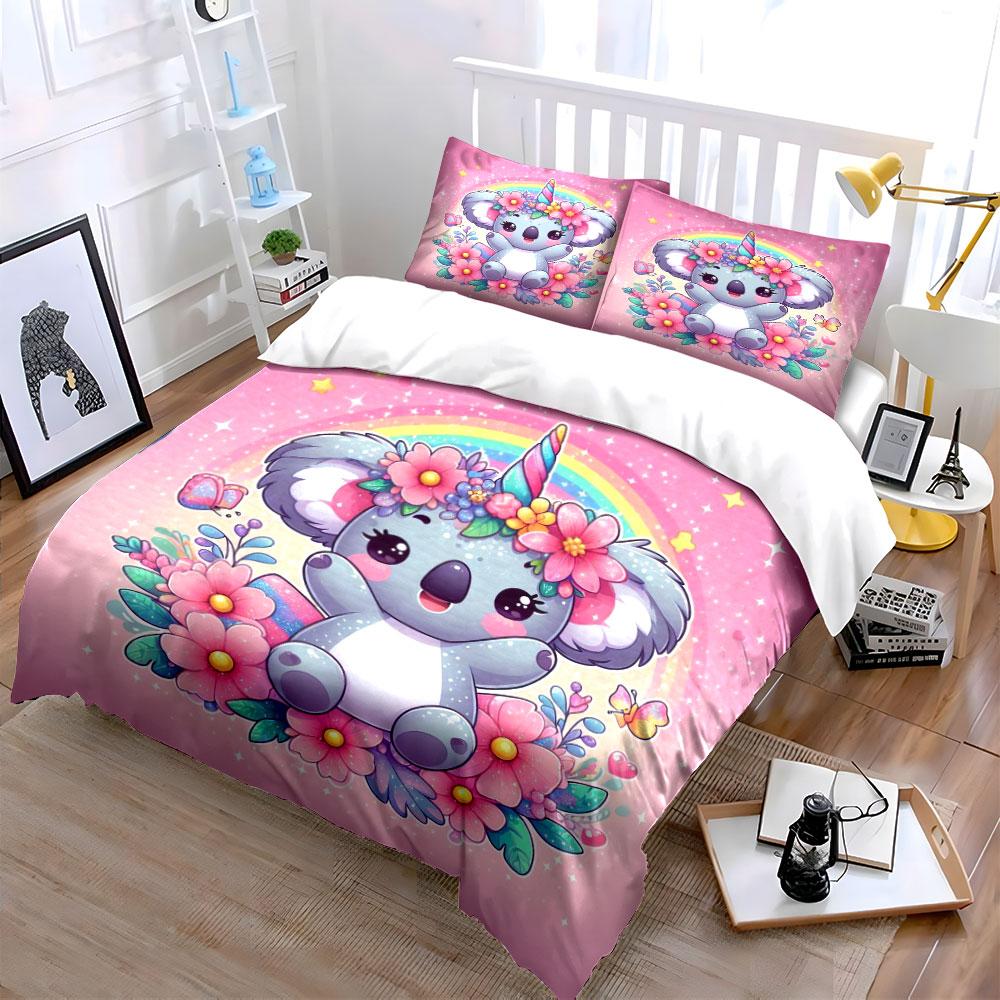 Cute Koala Unicorn Bedding Set Bedding Duvet Cover Set Duvet Cover Pillowcases (1 * Duvet Cover 2 * Pillowcases, without duvet insert)