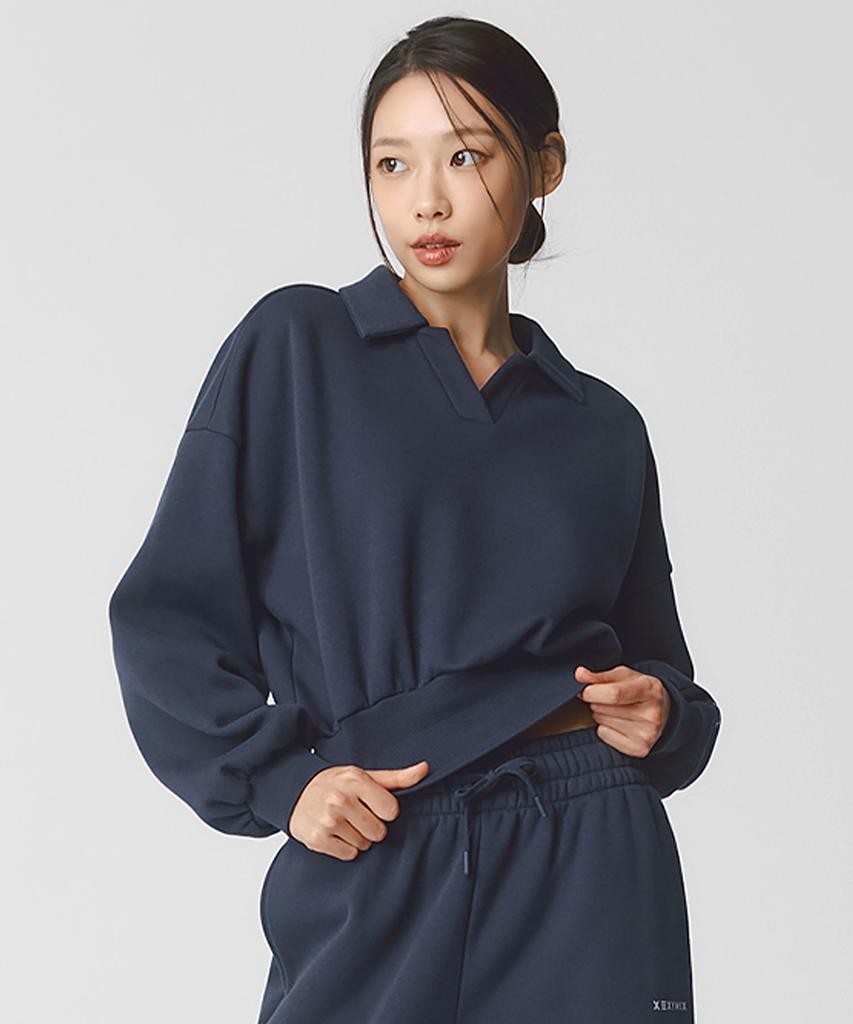 XEXYMIX Fine Cotton Open Collar Sweatshirt Dry Navy Xtfmt11J3