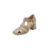 Summer Shoes Women Square Toe Cover Heel Shoes Gladiator Modern Sandals Split Leather Chunky Heel High Heels Roman Sandals
