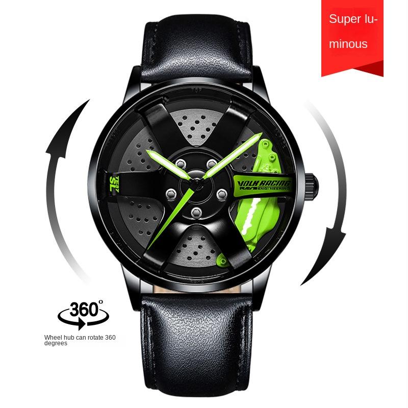 SVJ Genuine TE37 Wheel Hub Watch Трехмерный полый поворотный стол Стол для модификации автомобиля Водонепроницаемые светящиеся гидравлические мужские часы