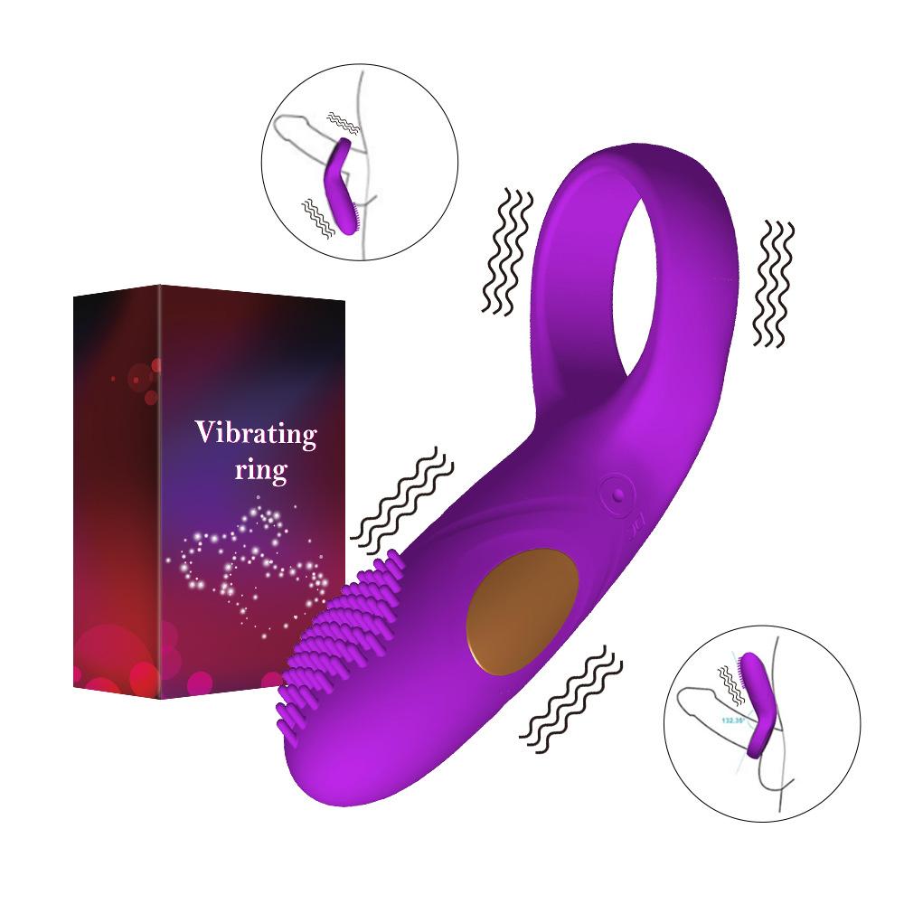 Time Delay Vibrating Ring with Massager Brush Silicone Sex Toys Quiet USB Charged Penis Vibrator Rings 12 Speeds
