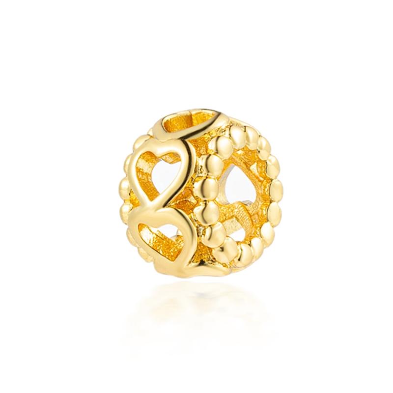 НОВЫЕ блестящие круглые бусины-шармы с позолотой, подходят для оригинального серебряного браслета, DIY украшения, подарок, бант, двойное сердце, подвеска