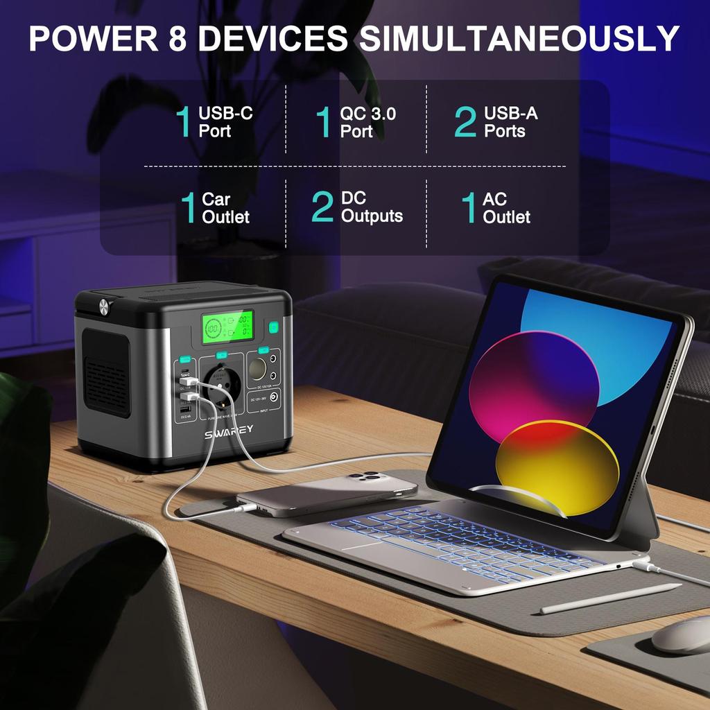 Power Station Power Generator 300W(Peak 600W) SWAREY S160 222Wh Solar Generator Power Bank Charger With 2x 100W Solar Panel
