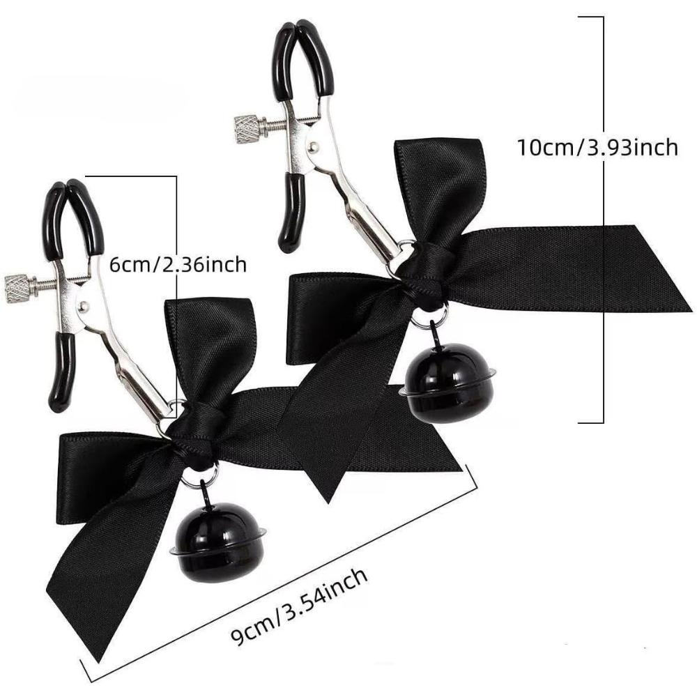 2pcs Nipple Clamps for Women Adjustable Non-Piercing Body Jewelry with Bowknot Bells Couple SM Sex Toys Nipple Clips for Men 18+