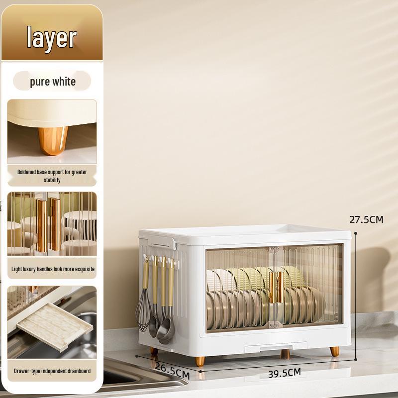 Foldable Multi-Layer Plastic Storage Cabinet with Lid - Organize Bowls, Plates, Baby Bottles, and Cups Dust-Free