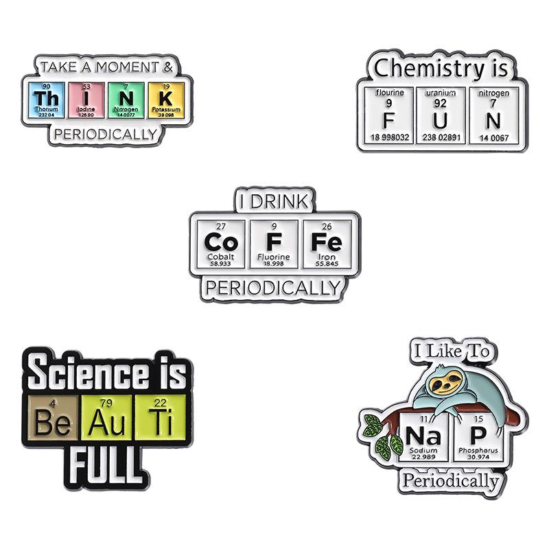 Значки с мультяшными символами химических элементов: Милые металлические броши для украшения рюкзака и одежды
