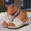 2025 new foreign trade summer slope heel fish mouth slippers women's shoes casual large size thick heel slippers bow solid color