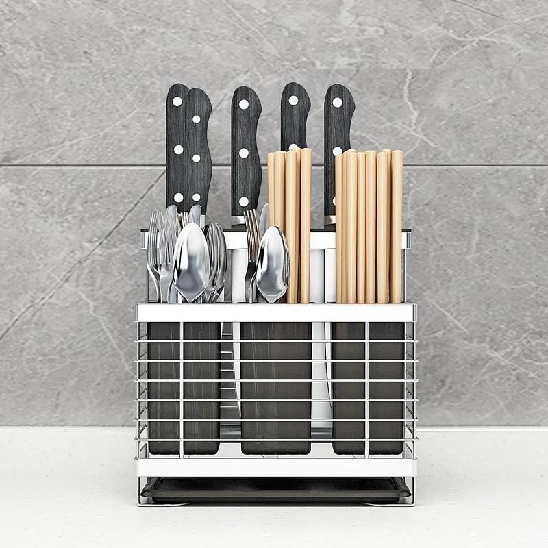 Подставка из нержавеющей стали 304, настенная кухонная полка для хранения, держатель для ножей, коробка для столовых приборов, органайзер, контейнер