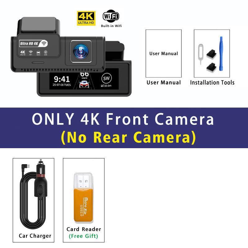 4K+2.5K Dash Cam Dual Lens 2160*3840P Recording Car Camera Built-In WiFi GPS DVR Dashcam Night Vision Video Recorder 24H Parking